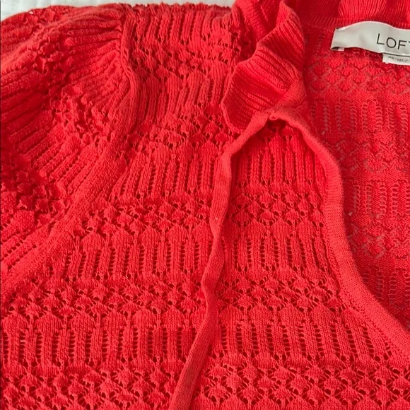 LOFT short sleeve pointelle sweater Sz XS color California Poppy - Picture 3 of 6